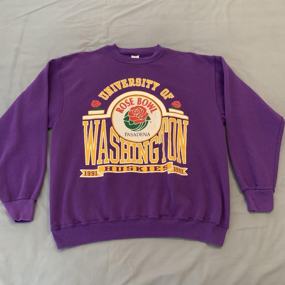 Vintage Washington Huskies Rose‎ Bowl Sweatshirt Mens Large Purple 1991 Artex